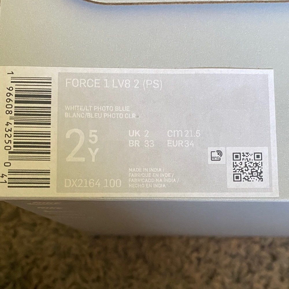 Nike Force 1 LV8 2 Youth Sneakers - White/Light Photo Blue